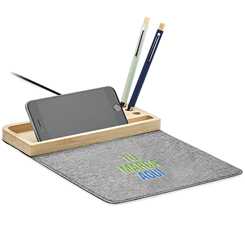 Mouse pad RPET con cargador inalámbrico de bambú